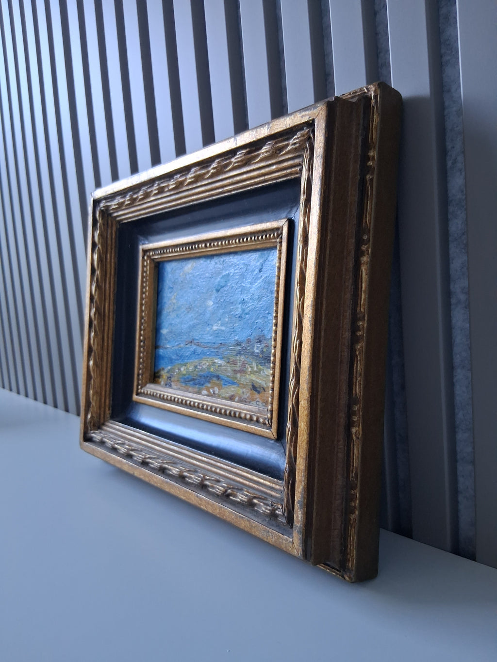 ORIGINAL Ölgemälde auf Karton inkl. Massivrahmen | Expressionistische Küstenlandschaft | Signiert