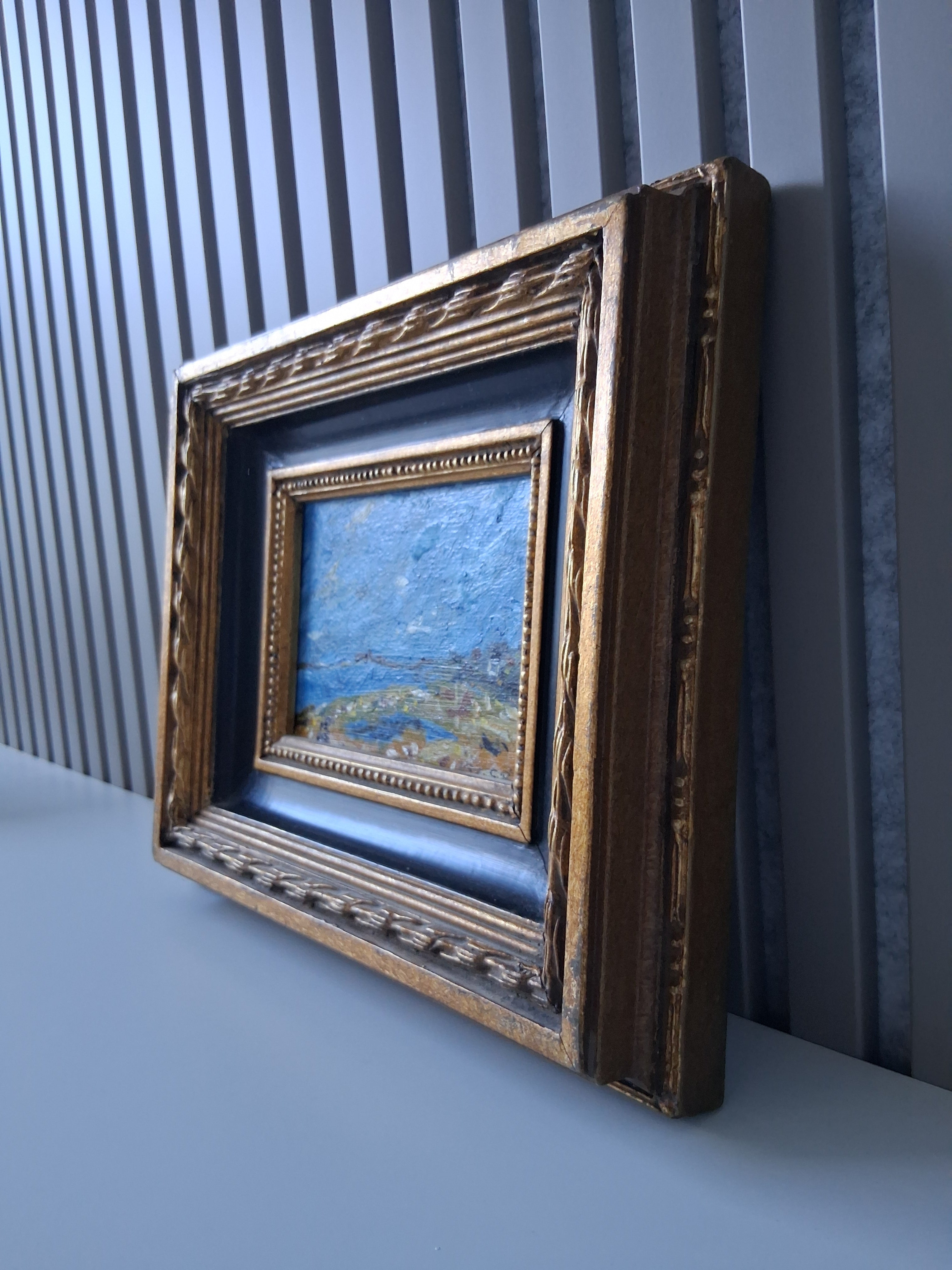 ORIGINAL Ölgemälde auf Karton inkl. Massivrahmen | Expressionistische Küstenlandschaft | Signiert