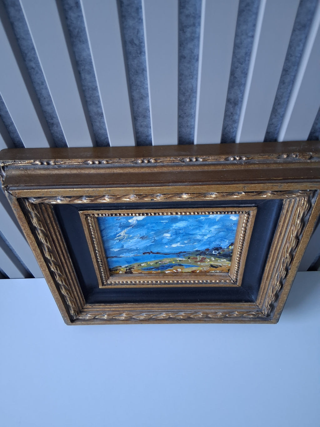 ORIGINAL Ölgemälde auf Karton inkl. Massivrahmen | Expressionistische Küstenlandschaft | Signiert