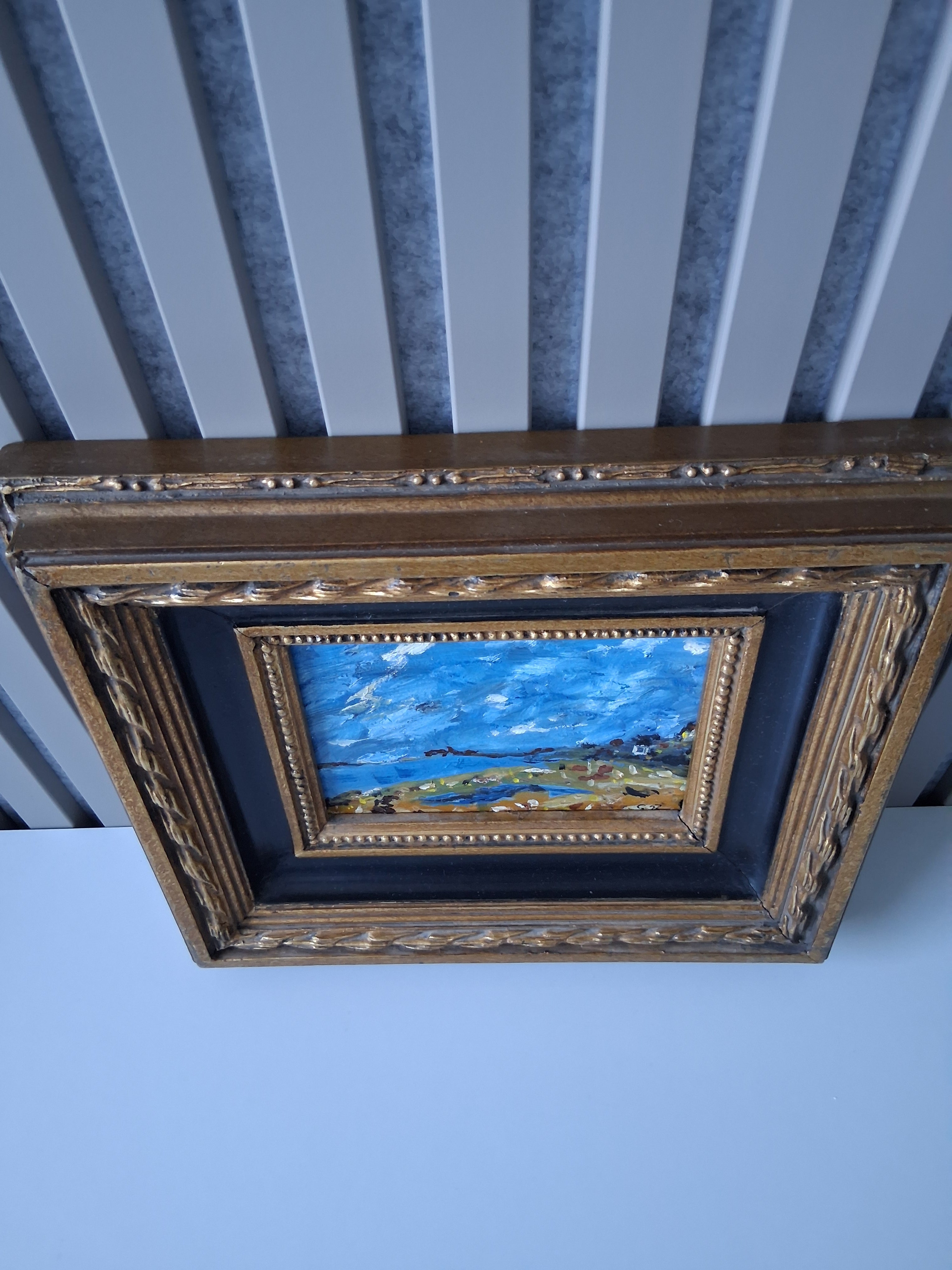 ORIGINAL Ölgemälde auf Karton inkl. Massivrahmen | Expressionistische Küstenlandschaft | Signiert