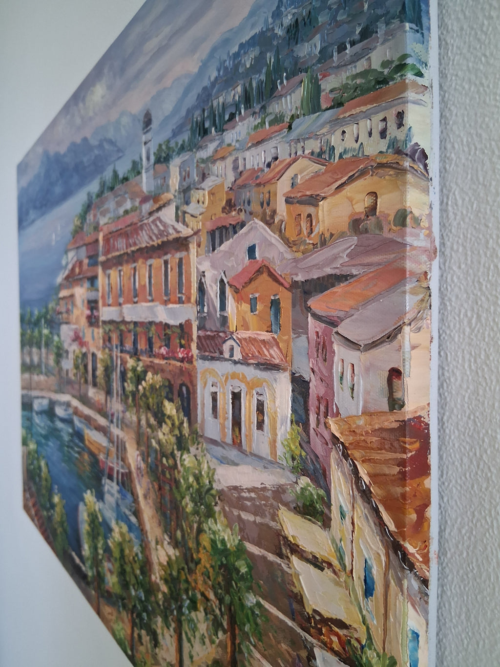 ORIGINAL Ölgemälde auf Leinwand | Torri del Benaco / Gardasee / Italien | 70x50 cm | Signiert: STEFANI
