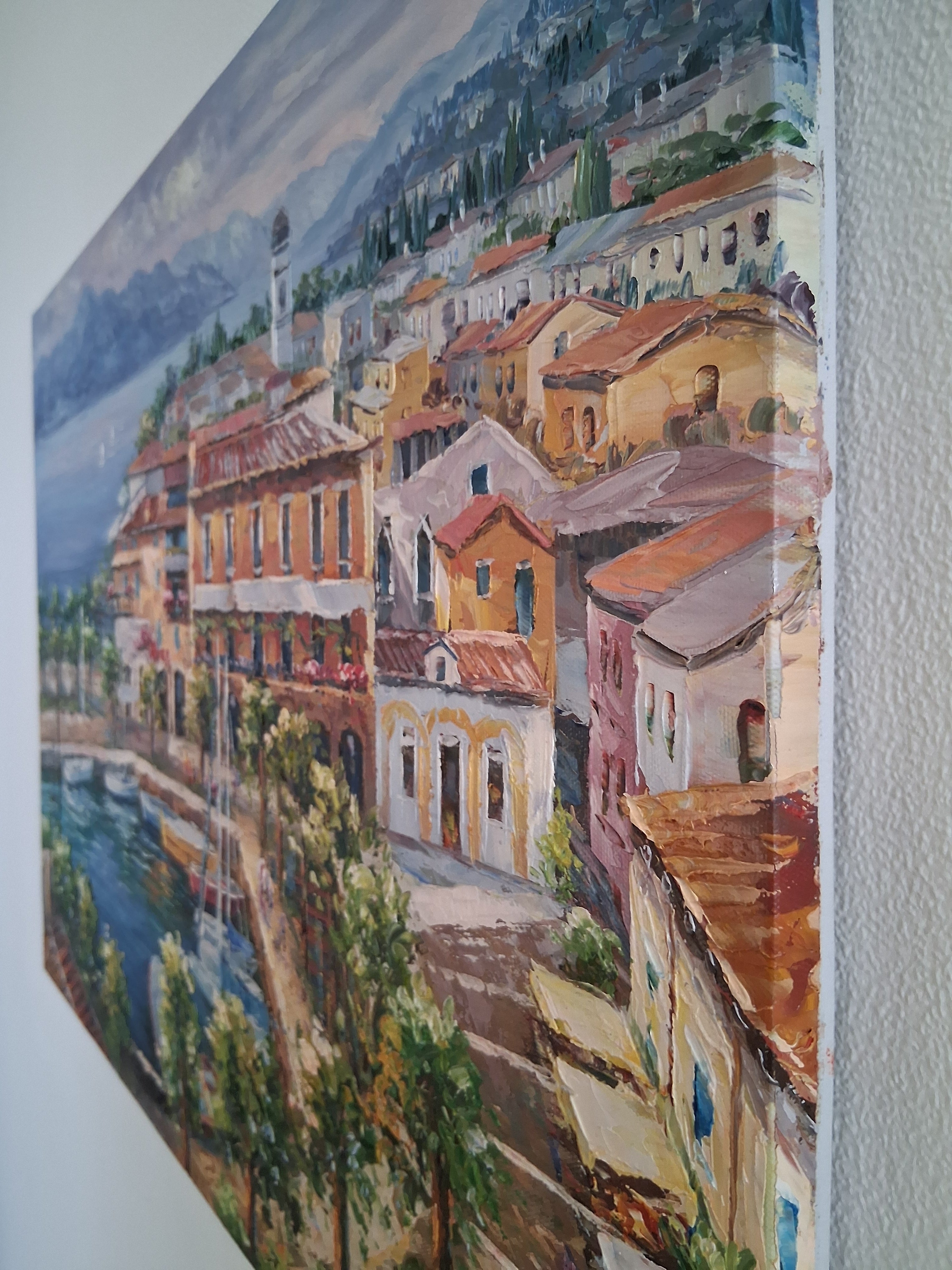 ORIGINAL Ölgemälde auf Leinwand | Torri del Benaco / Gardasee / Italien | 70x50 cm | Signiert: STEFANI