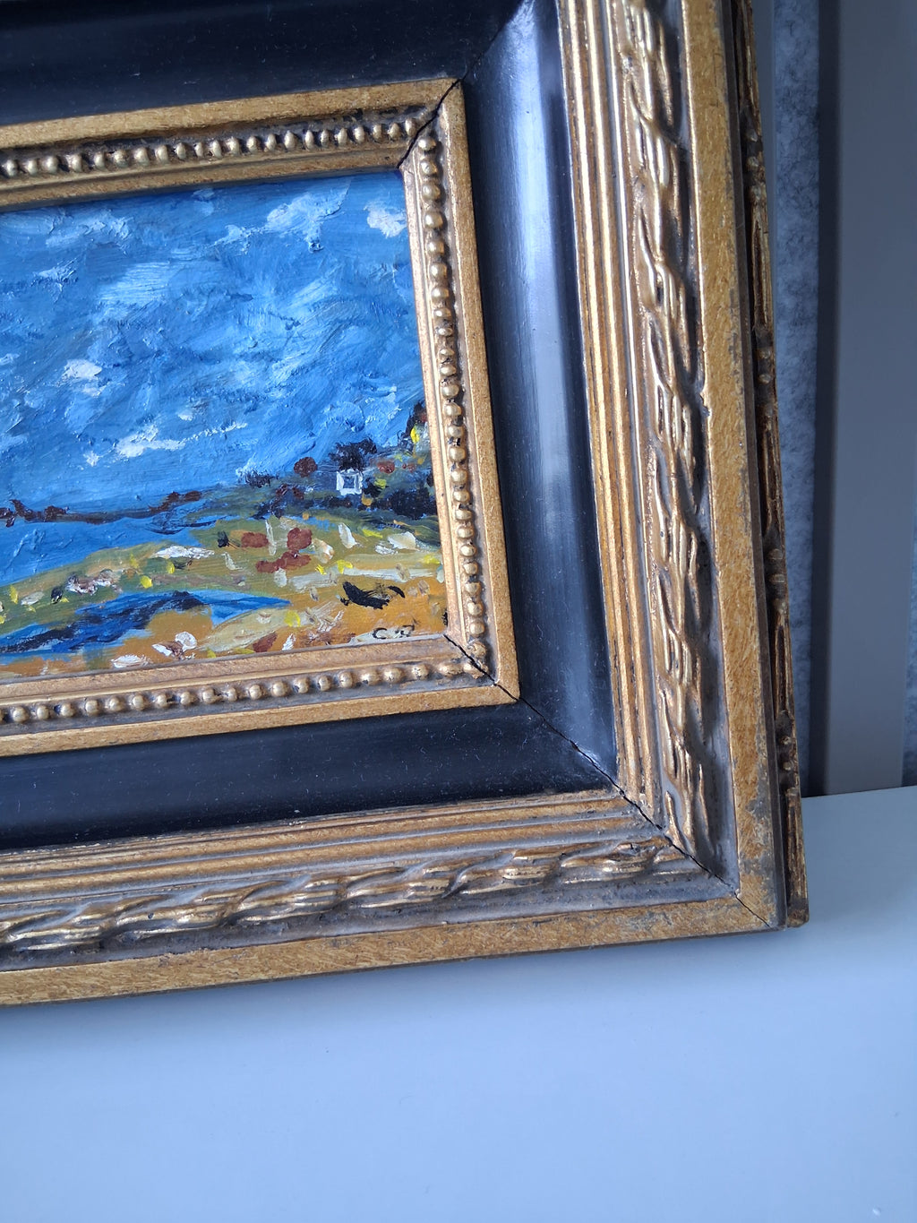 ORIGINAL Ölgemälde auf Karton inkl. Massivrahmen | Expressionistische Küstenlandschaft | Signiert