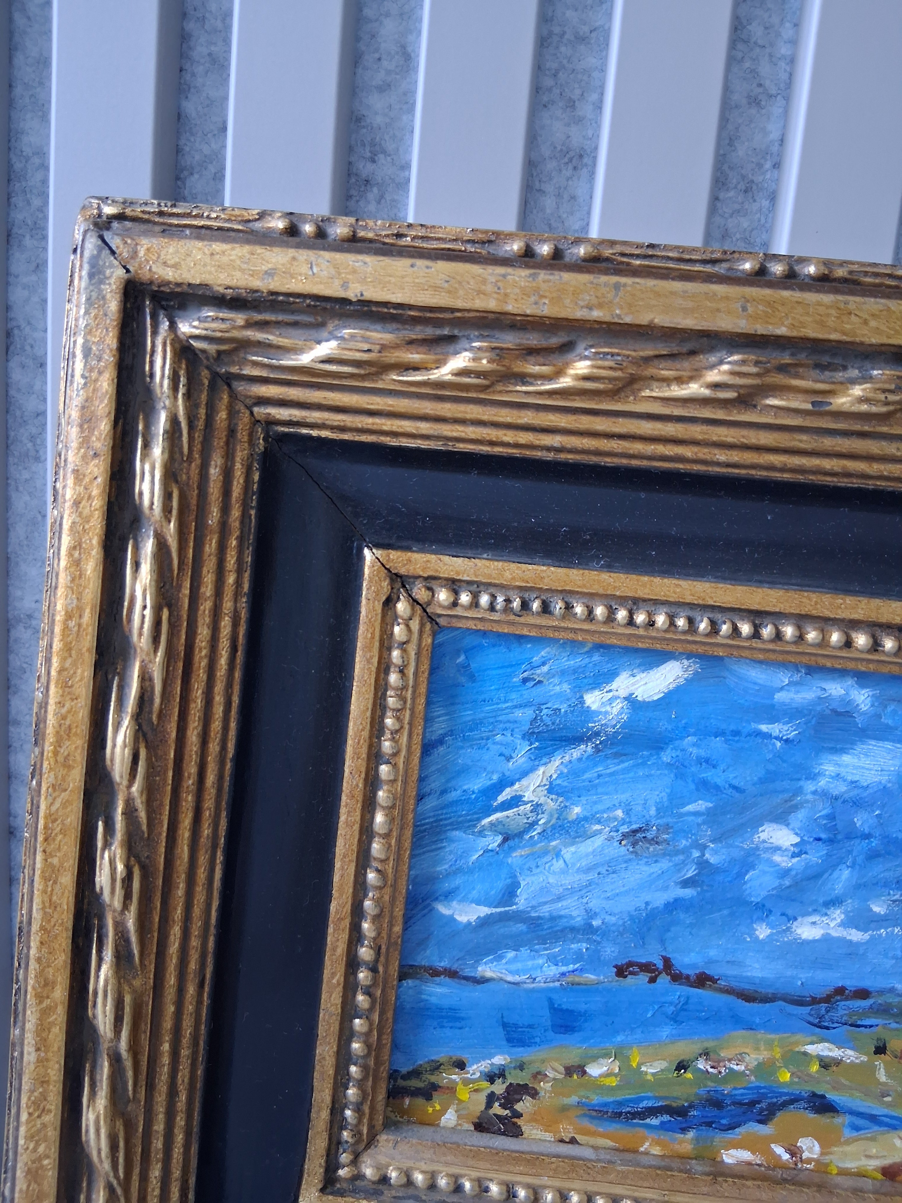 ORIGINAL Ölgemälde auf Karton inkl. Massivrahmen | Expressionistische Küstenlandschaft | Signiert