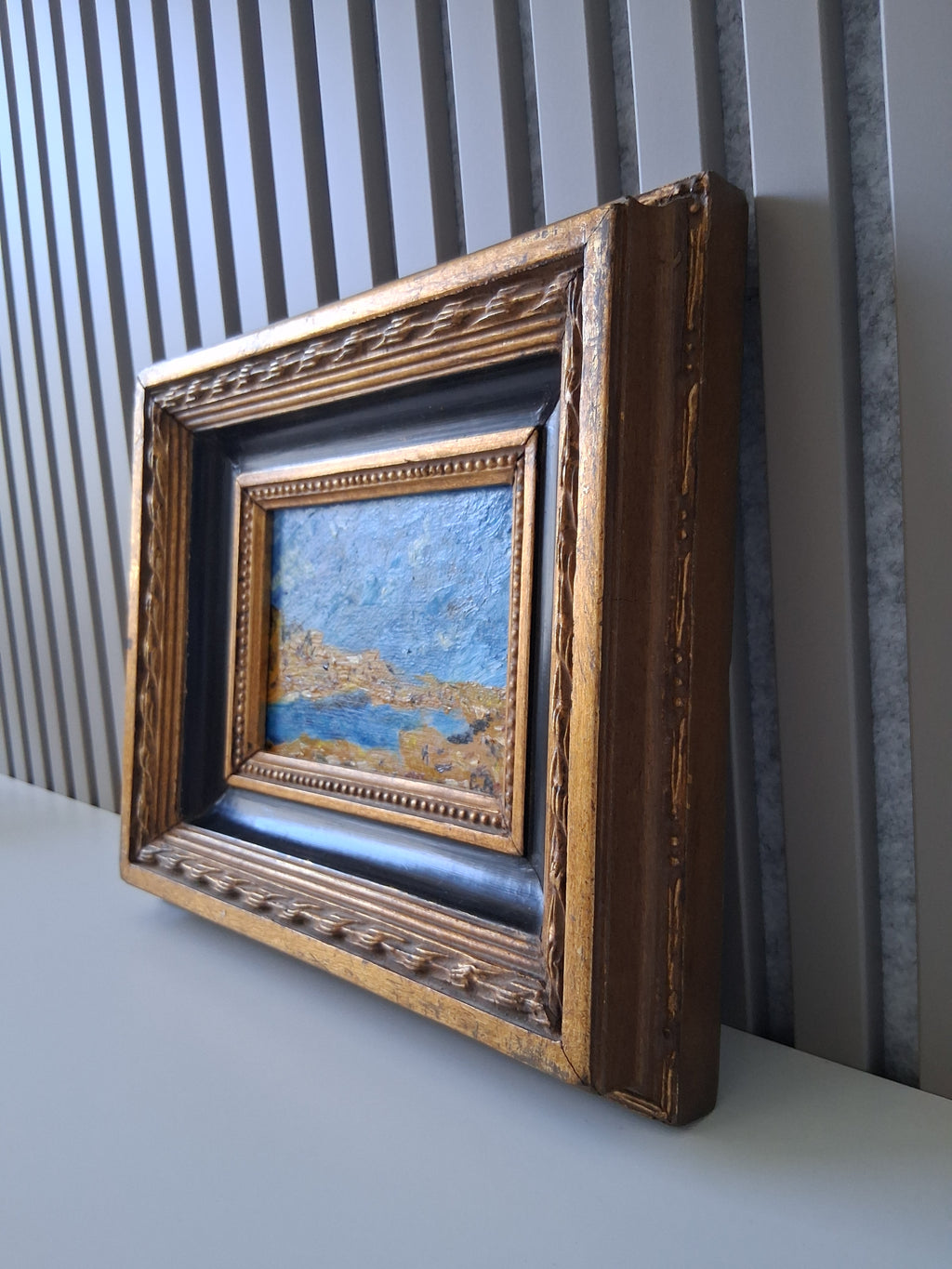 ORIGINAL Ölgemälde auf Karton inkl. Massivrahmen | Expressionistische Meereslandschaft | Signiert