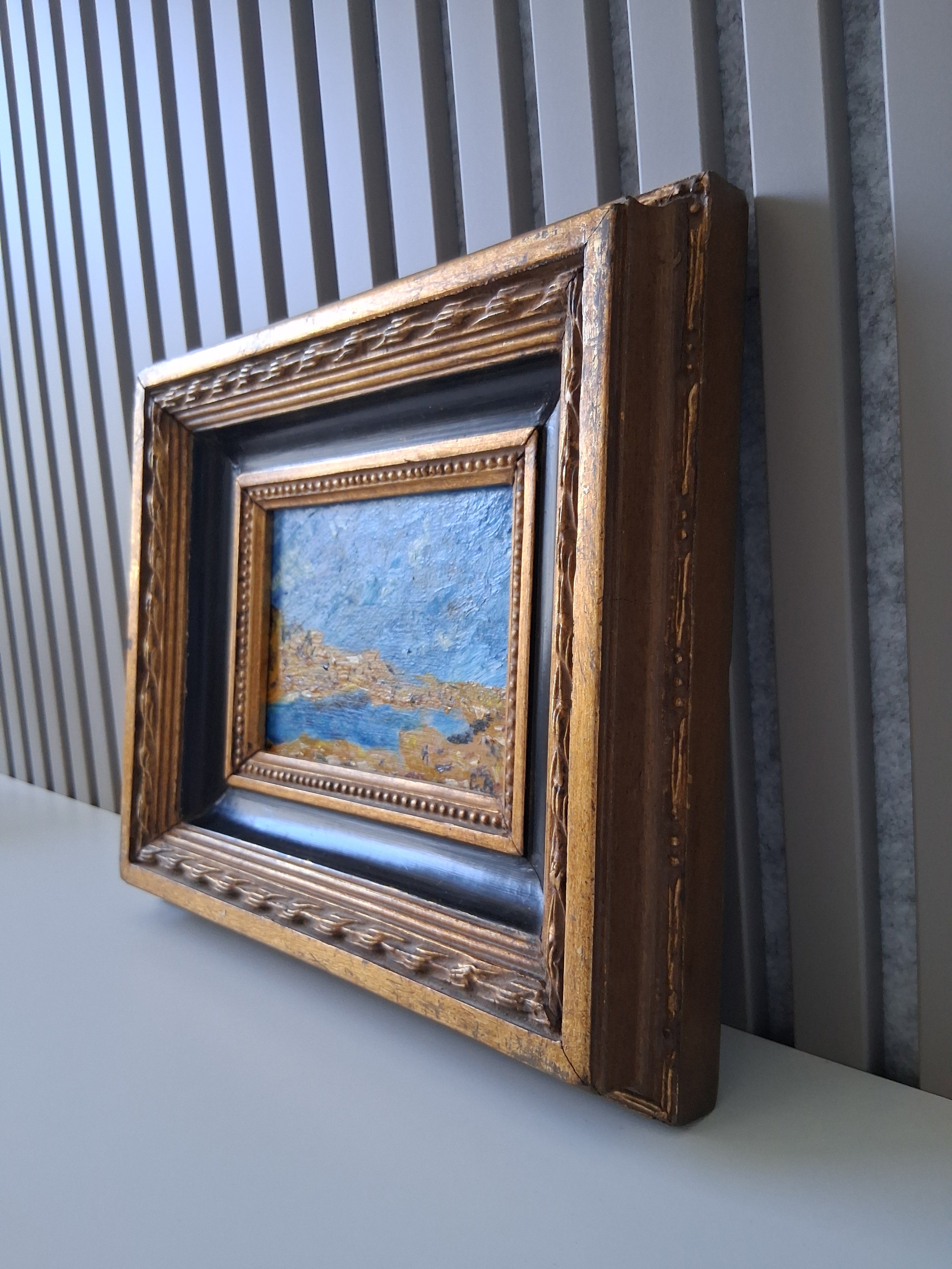 ORIGINAL Ölgemälde auf Karton inkl. Massivrahmen | Expressionistische Meereslandschaft | Signiert