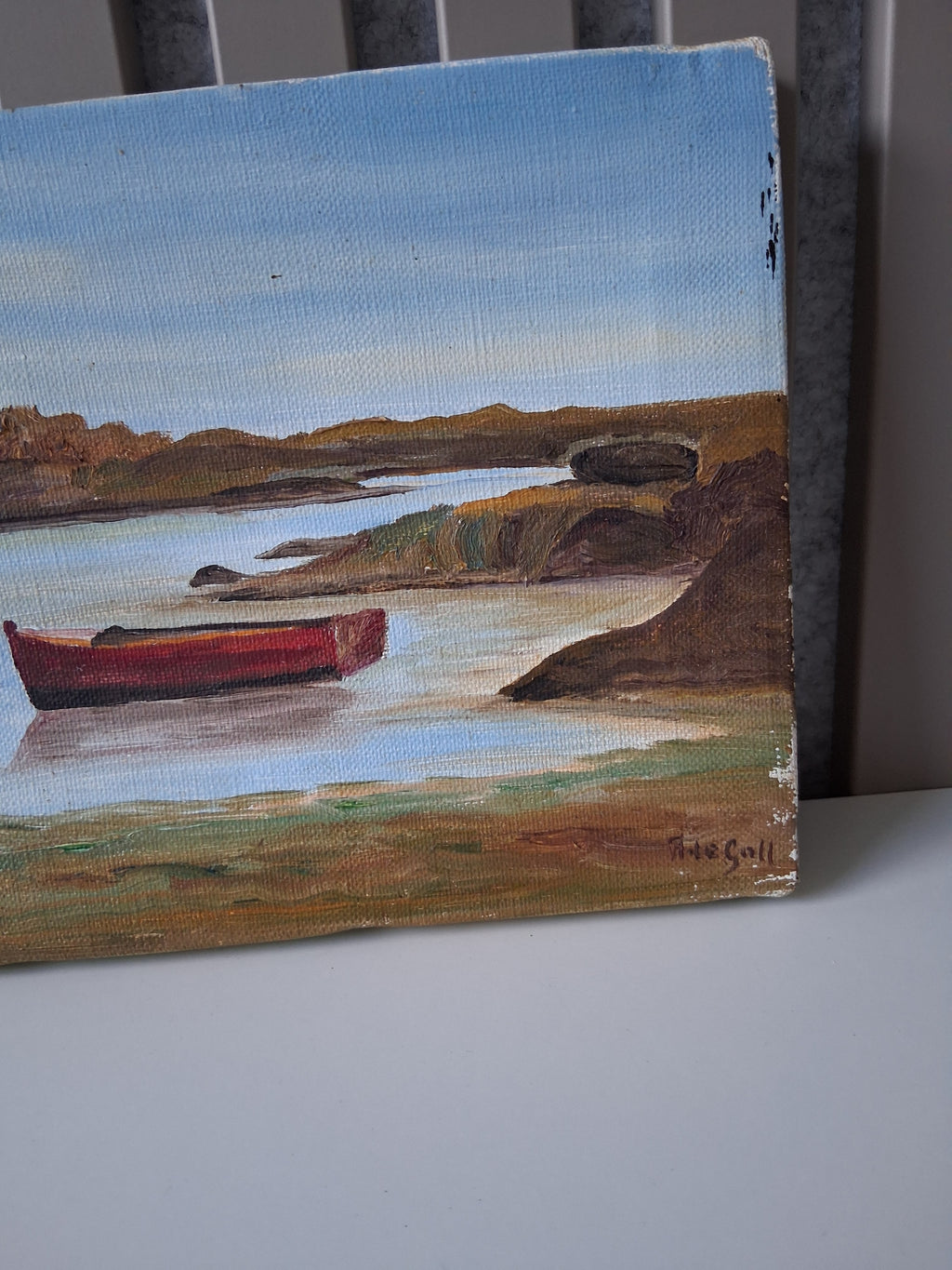 ORIGINAL Ölgemälde auf Leinwand | Bucht mit Fischerbooten in der Bretagne | 24x16 cm | Signiert