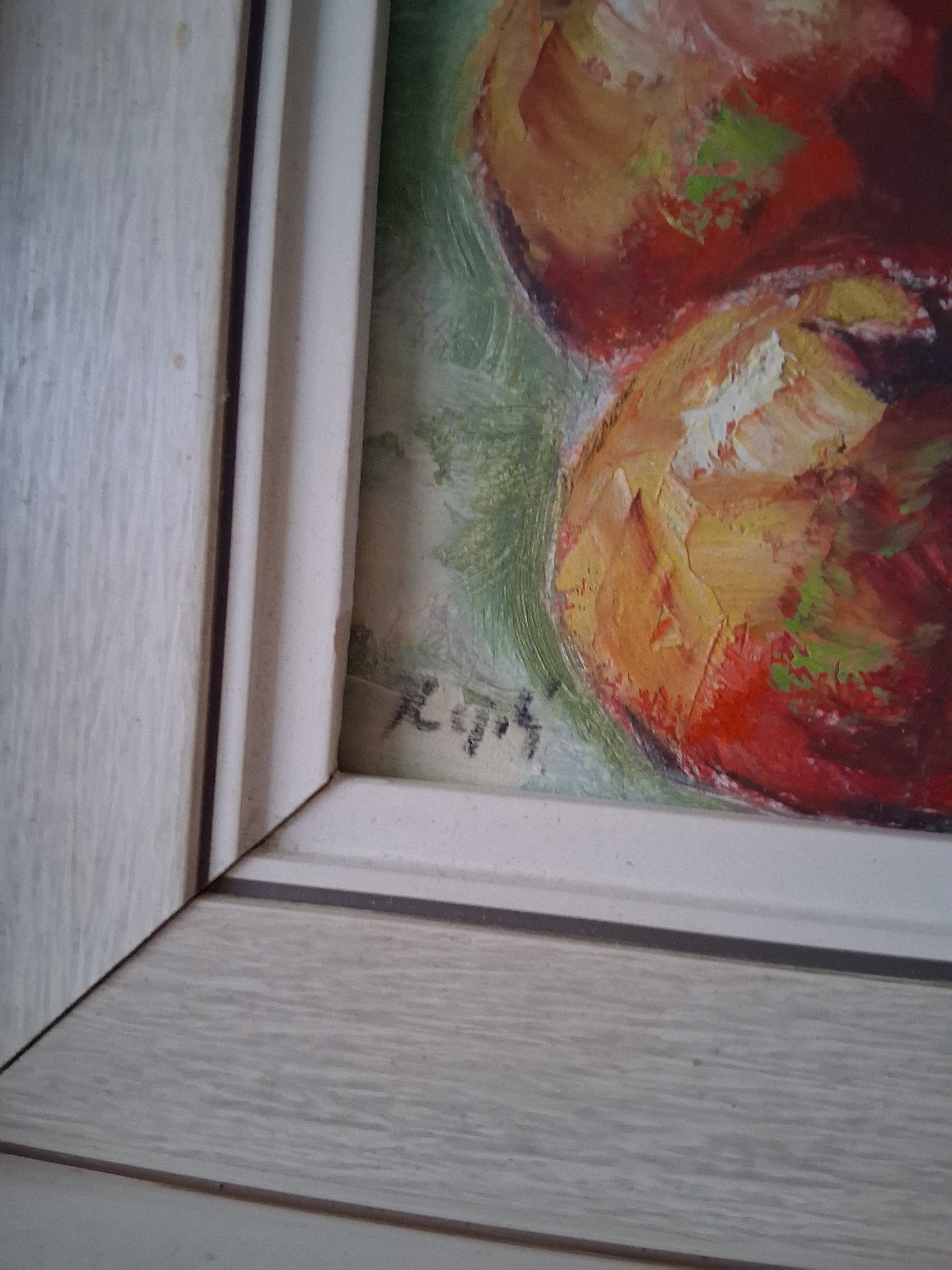 ORIGINAL Ölgemälde auf Karton inkl. Rahmen | Stillleben / Obst / Apfel / Weintrauben | Signiert