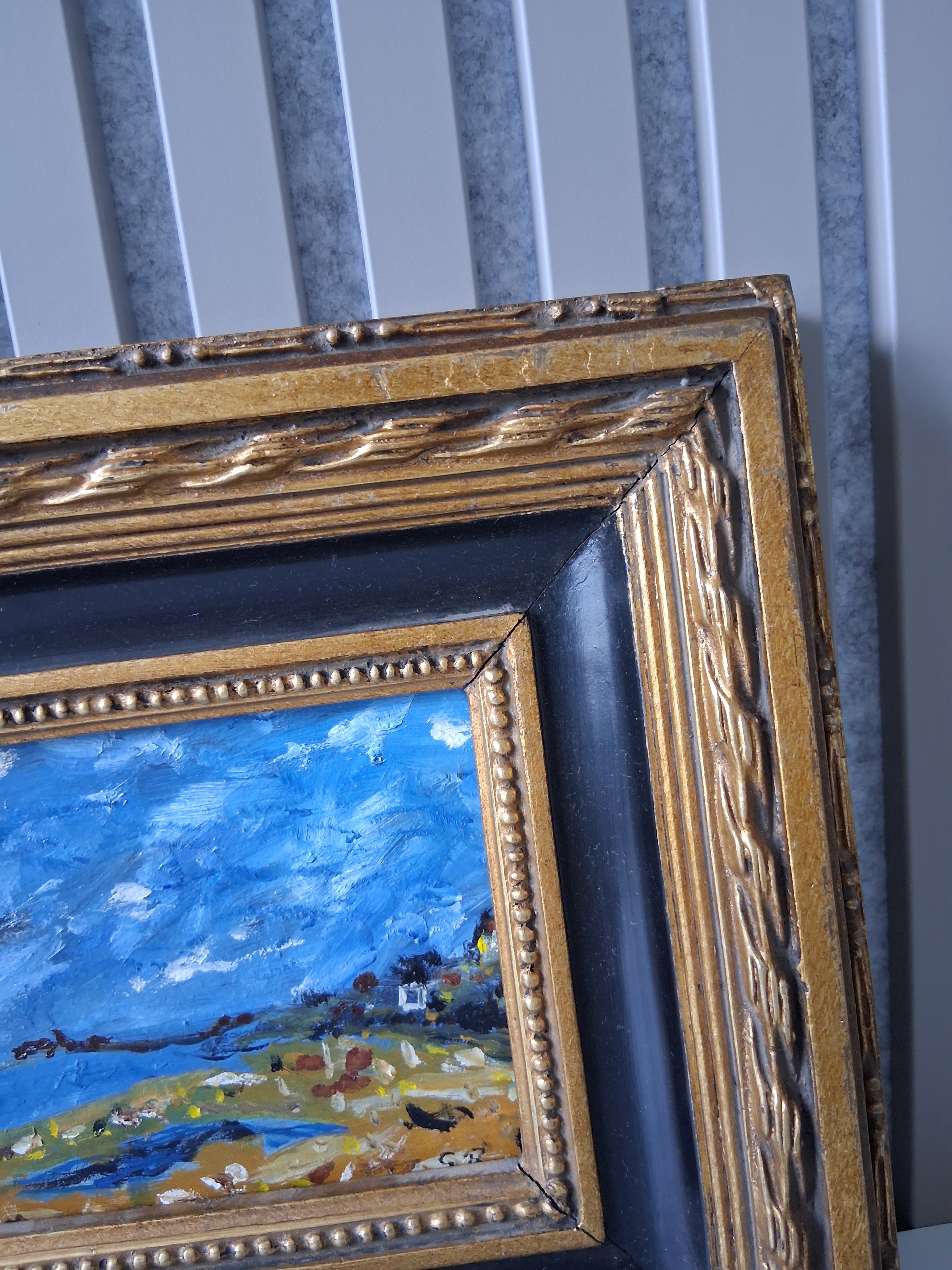 ORIGINAL Ölgemälde auf Karton inkl. Massivrahmen | Expressionistische Küstenlandschaft | Signiert